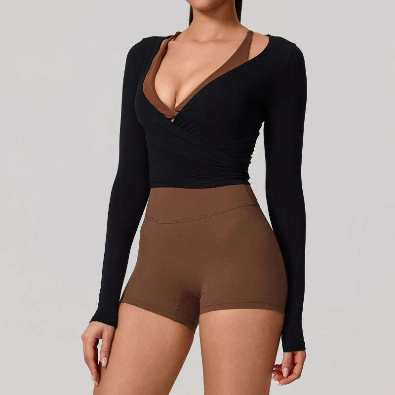 Summer Women's Yoga Shirt Long Sleeve Sportswear Gym Breathable Quick Dry Sports Top Pilates Dance Ballet Wrap Tops