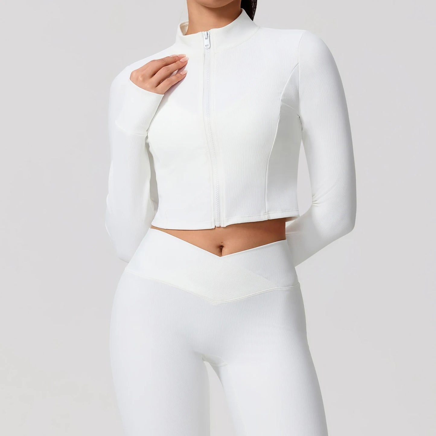 parei aqui corrir coreiSolid Color Zip Up Sports Jacket Women Running