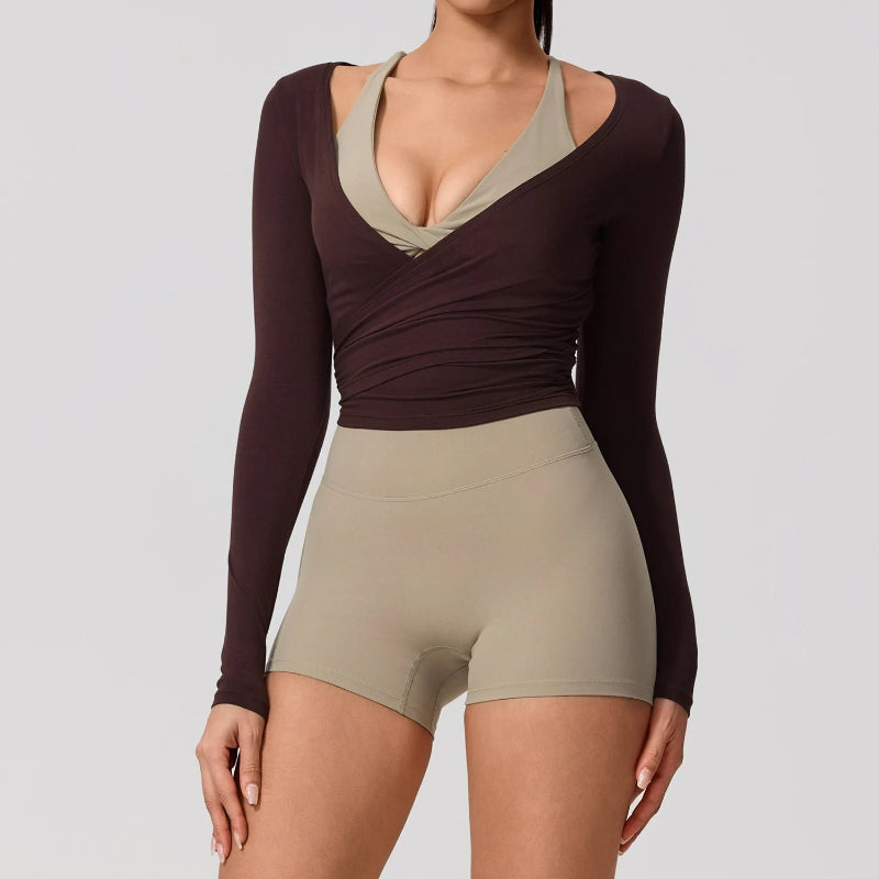 Summer Women's Yoga Shirt Long Sleeve Sportswear Gym Breathable Quick Dry Sports Top Pilates Dance Ballet Wrap Tops