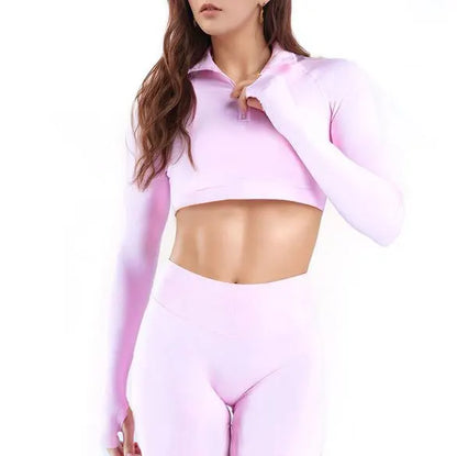 Crop Zippy Fitness Top Long Women Sleeve
