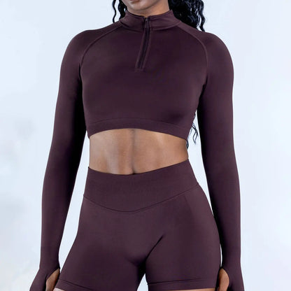 Crop Zippy Fitness Top Long Women Sleeve