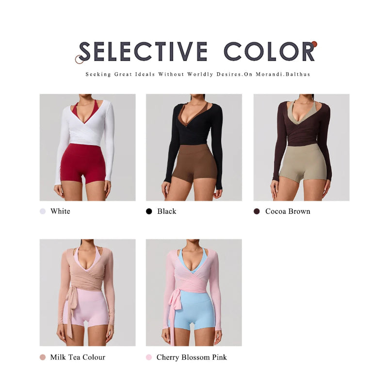 Summer Women's Yoga Shirt Long Sleeve Sportswear Gym Breathable Quick Dry Sports Top Pilates Dance Ballet Wrap Tops