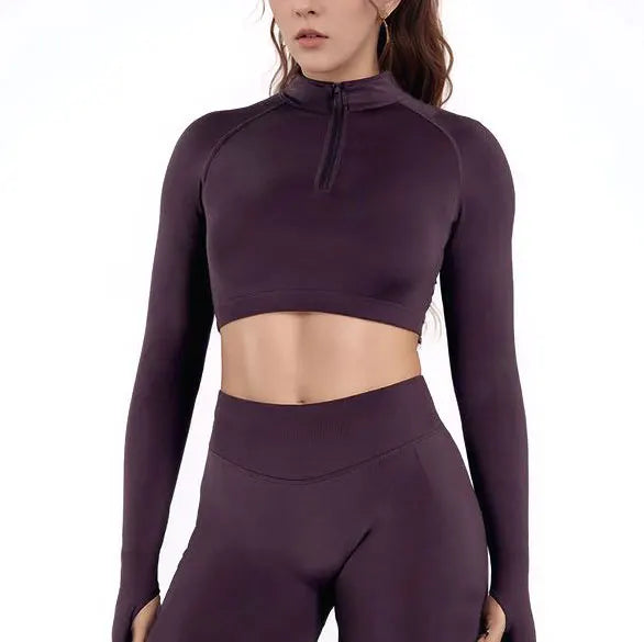 Crop Zippy Fitness Top Long Women Sleeve