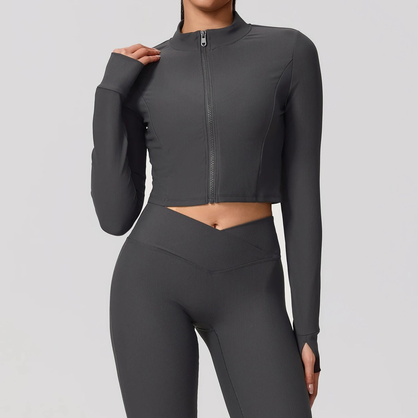 parei aqui corrir coreiSolid Color Zip Up Sports Jacket Women Running