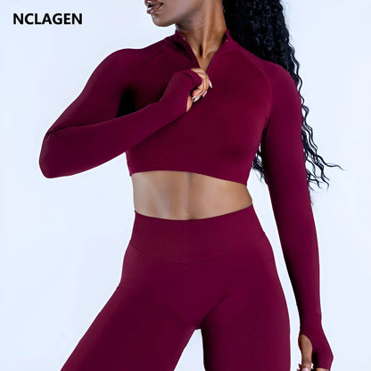 Crop Zippy Fitness Top Long Women Sleeve