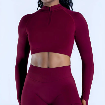 Crop Zippy Fitness Top Long Women Sleeve