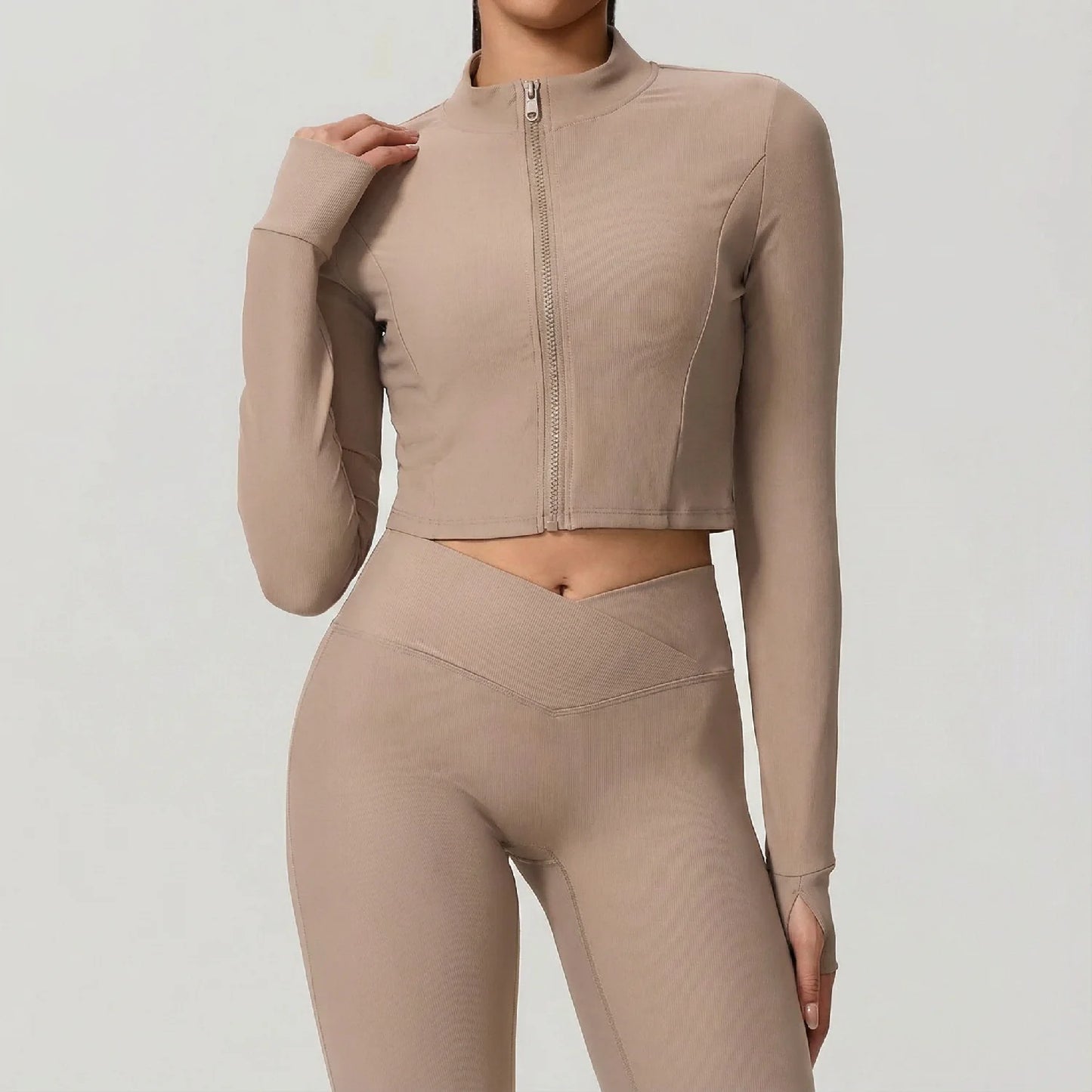 parei aqui corrir coreiSolid Color Zip Up Sports Jacket Women Running