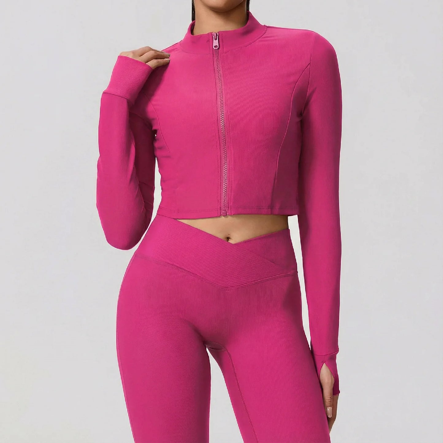 parei aqui corrir coreiSolid Color Zip Up Sports Jacket Women Running