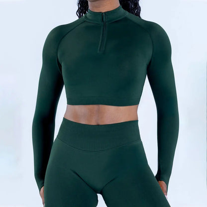 Crop Zippy Fitness Top Long Women Sleeve