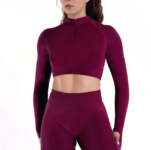 Crop Zippy Fitness Top Long Women Sleeve