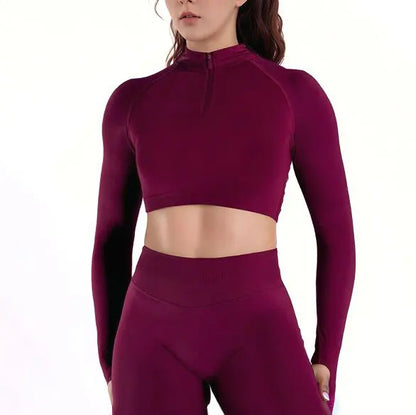 Crop Zippy Fitness Top Long Women Sleeve