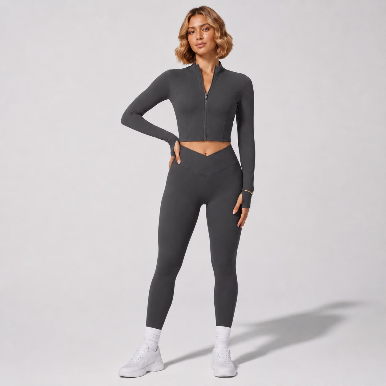 parei aqui corrir coreiSolid Color Zip Up Sports Jacket Women Running